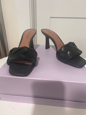 Gianni Bini Black Braided Leather Mid Heel Slide